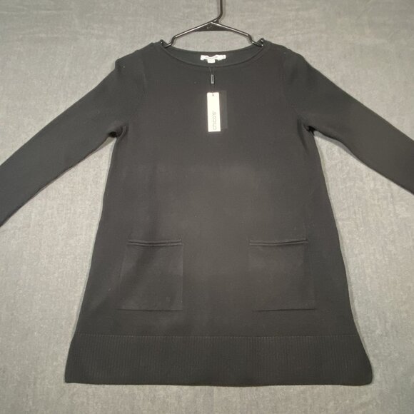 Chicos Black Sweater Dress With Pockets Button Rayon/Nylon Womens Size 0 U.S. S - Picture 1 of 11